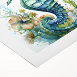 Vibrant rolled canvas showcasing a marine life design featuring a colorful seahorse, ideal for ocean-themed decor, and perfect for enhancing living spaces.