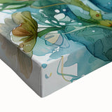 Close-up of a vibrant marine life wall art design featuring a detailed seahorse on stretched canvas, showcasing vivid colors and intricate textures ideal for ocean-themed decor.