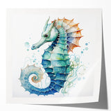 Vibrant wall art collection showcasing a detailed seahorse design in marine hues, perfect for ocean-themed decor. Ideal for enhancing living spaces with aquatic charm.