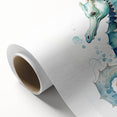 Vibrant rolled canvas artwork showcasing a colorful marine life design featuring a detailed seahorse, perfect for ocean-themed decor and interior enhancement.