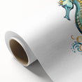 Vibrant rolled canvas artwork featuring a colorful seahorse design, perfect for marine life enthusiasts, showcasing intricate details and textures.