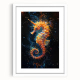 Framed wall art featuring a detailed marine life seahorse design with a white mat, perfect for coastal decor enthusiasts. Ideal for enhancing interior spaces.