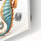 Close-up of a vibrant marine life wall art piece showcasing an intricately designed seahorse against a colorful underwater background, perfect for ocean-themed decor.