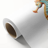 Vibrant rolled canvas artwork depicting a detailed marine life seahorse design, showcasing intricate colors and textures, perfect for ocean-themed decor.