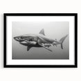 Stylish black-framed wall art featuring a striking shark design in a marine life theme, perfect for ocean enthusiasts and modern decor, highlighting vibrant colors and intricate details.