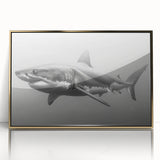 Framed acrylic wall art showcasing a vibrant shark design with a gold border, ideal for marine life enthusiasts, adding a stylish touch to any ocean-themed decor.