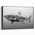 Framed canvas wall art featuring a striking shark design, showcasing vibrant colors and intricate details, perfect for marine life enthusiasts and ocean decor.