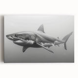 Vibrant stretched canvas wall art featuring a detailed marine life shark design, showcasing vivid colors and intricate patterns, perfect for ocean-themed decor.