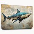 Acrylic wall art display featuring a detailed marine life shark design, showcasing vibrant colors and a sleek side view, secured with stylish pins for modern decor.