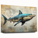 Acrylic wall art featuring a side view of a shark design, showcasing vibrant marine life colors and intricate details, perfect for ocean-themed decor.