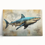 Stylish stretched canvas wall art featuring a vibrant marine life shark design, perfect for ocean-themed decor. Ideal for enhancing living spaces or marine enthusiasts' collections.