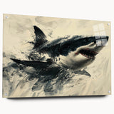 Acrylic wall art collection showcasing a vibrant marine life shark design, displayed from a side view with pins for easy hanging, perfect for ocean-themed decor.