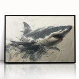 Framed wall art collection featuring a striking marine life shark design, showcased in a sleek black frame, perfect for ocean-themed decor enthusiasts. The vibrant colors and intricate details capture the essence of underwater beauty, enhancing any living space or office environment.