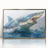 Framed wall art featuring a sleek shark design in a gold-acrylic finish, perfect for marine life enthusiasts, adding elegance to any aquatic-themed decor.