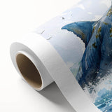 Vibrant rolled canvas showcasing a striking marine life shark design, featuring dynamic colors and intricate details, perfect for ocean-themed decor.