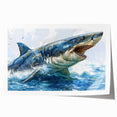 Vibrant marine life wall art featuring a detailed shark design, showcasing intricate colors and patterns, perfect for ocean-themed decor. Rolled print packaged securely.