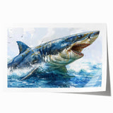 Vibrant marine life wall art featuring a detailed shark design, showcasing intricate colors and patterns, perfect for ocean-themed decor. Rolled print packaged securely.
