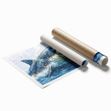 Vibrant marine life wall art featuring a dynamic shark design, printed on high-quality canvas, perfect for ocean-themed decor and nature enthusiasts.