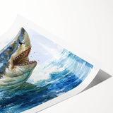 Vibrant rolled print showcasing a marine life shark design, featuring bold colors and intricate details, perfect for ocean-themed decor or wildlife enthusiasts.