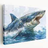 Stretched canvas wall art depicting a vibrant marine life design featuring a shark, showcasing intricate details and vivid colors, ideal for ocean-themed decor.