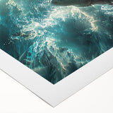 Vibrant rolled canvas wall art showcasing a detailed shark design, featuring rich blues and greens, perfect for marine life enthusiasts. Ideal for home decor.