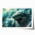 Colorful marine life wall art print showcasing a dynamic shark design, perfect for ocean-themed decor. Ideal for enhancing coastal interiors, this vibrant piece captures the beauty of underwater ecosystems.