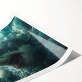 Vibrant marine life wall art featuring a majestic shark design, printed on high-quality canvas, showcasing intricate details and vivid colors. Ideal for ocean-themed decor.