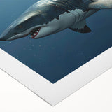 Vibrant rolled canvas wall art showcasing a unique shark design, featuring intricate marine life details against a bright blue background, ideal for ocean-themed decor.