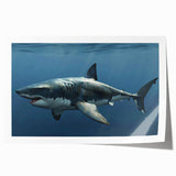 Vibrant wall art print featuring a detailed shark design, showcasing intricate marine life illustrations in vivid colors, ideal for ocean-themed decor.