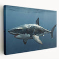 Stretched canvas wall art showcasing a vibrant marine life design featuring a detailed shark illustration in a side view, perfect for ocean-themed decor.