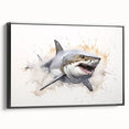 Framed wall art showcasing a detailed marine life design featuring a shark, presented in a sleek black frame, ideal for ocean-themed decor and nature lovers.