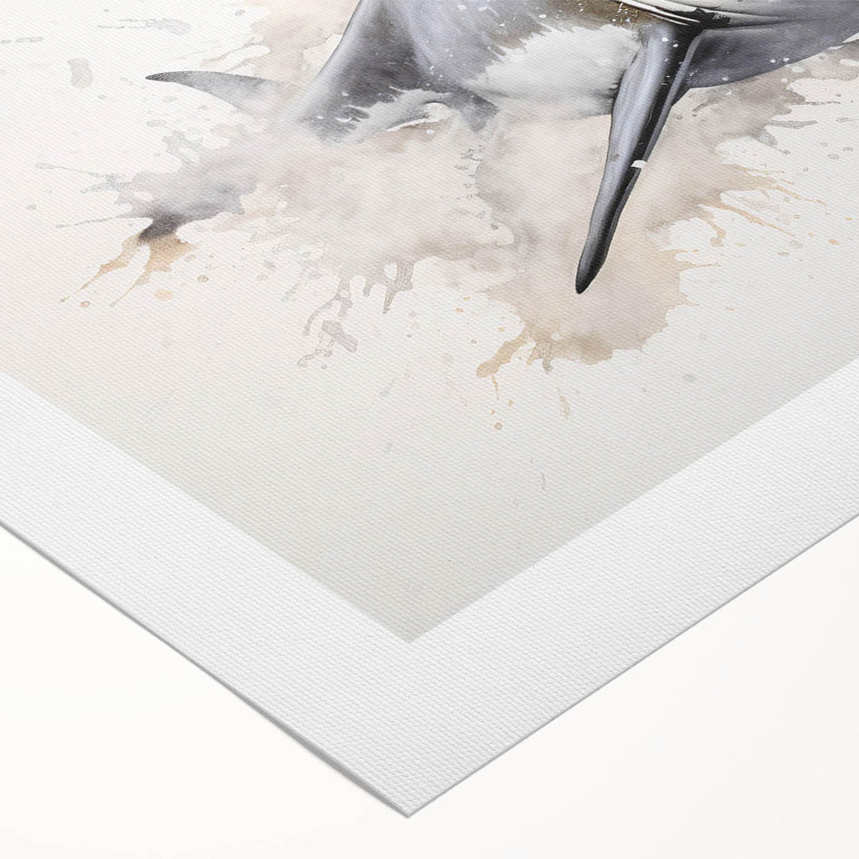 Rolled canvas showcasing a vibrant marine life shark design, featuring detailed illustrations in shades of blue and gray, perfect for ocean-themed decor.