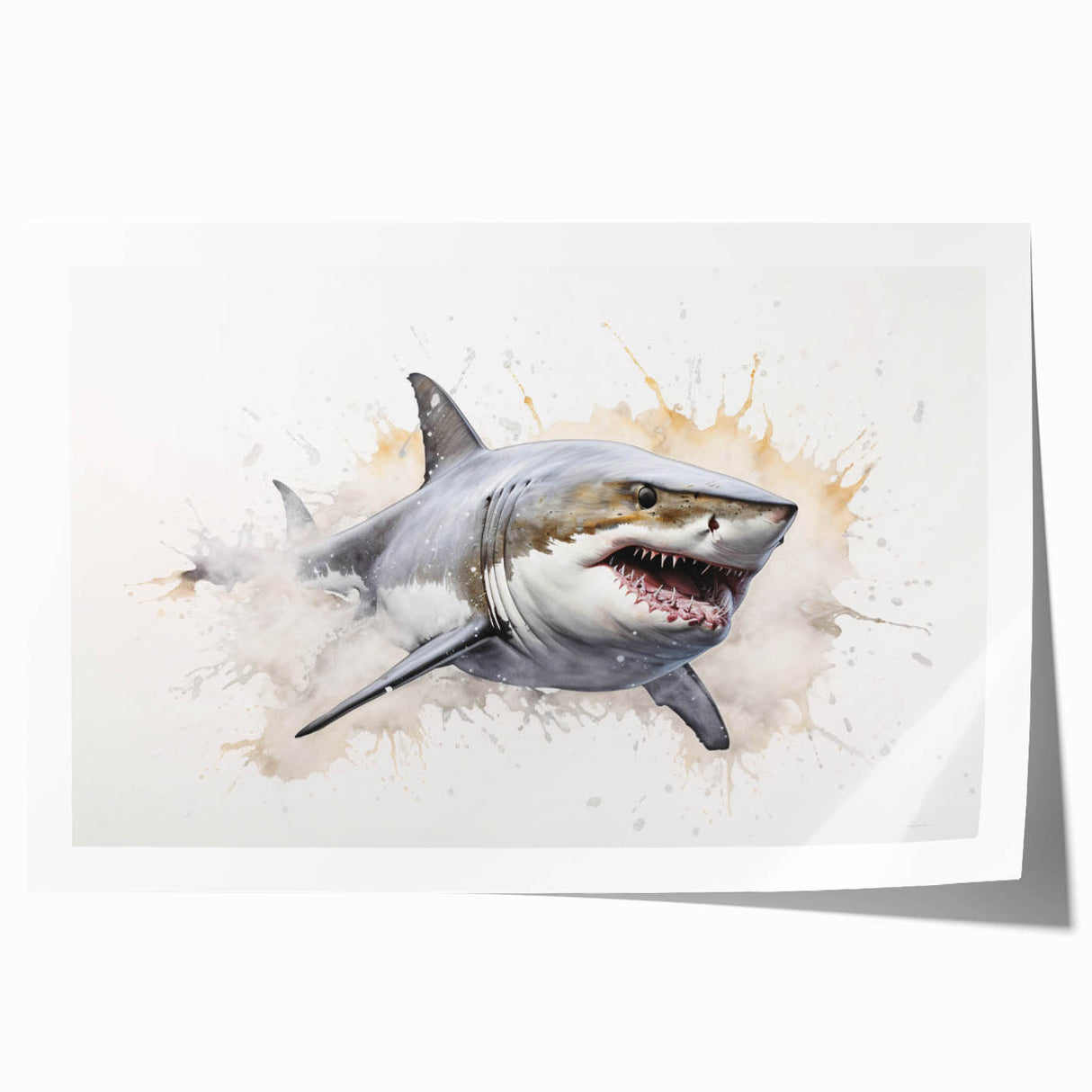 Vibrant marine life wall art featuring a stylized shark design in shades of blue and green, perfect for ocean-themed decor, printed on high-quality canvas.