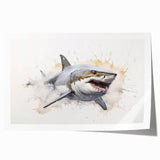 Vibrant marine life wall art featuring a stylized shark design in shades of blue and green, perfect for ocean-themed decor, printed on high-quality canvas.