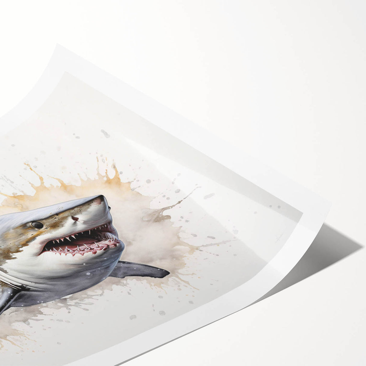 Vibrant shark-themed wall art print showcasing intricate marine life designs. Perfect for ocean enthusiasts, this rolled canvas adds a dynamic touch to any space.