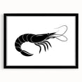 Framed wall art featuring a vibrant marine life shrimp design with a black mat, showcasing intricate details ideal for aquatic-themed decor. Perfect for enhancing coastal interiors.