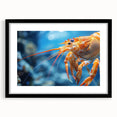 Black-framed wall art featuring a vibrant marine life shrimp design, showcasing intricate details and colors, perfect for ocean-themed decor in any space.