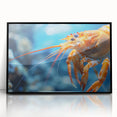 Framed wall art featuring a vibrant marine life shrimp design in acrylic, showcasing intricate details and vivid colors against a sleek black frame, perfect for ocean-themed decor.