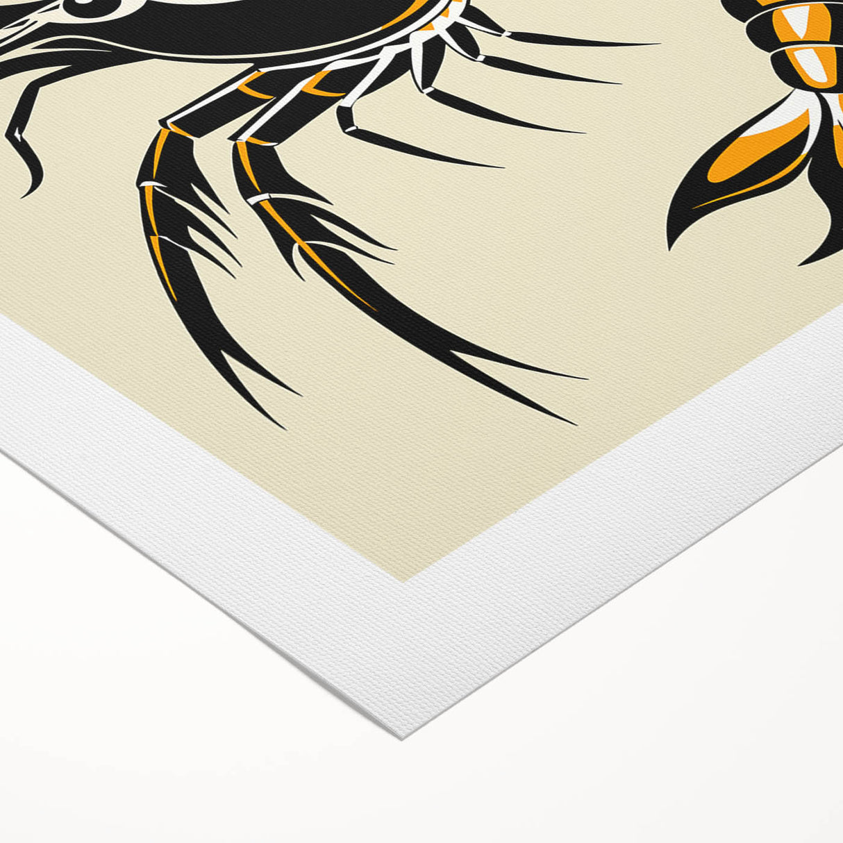 Vibrant rolled canvas featuring a detailed marine life shrimp design, showcasing colorful hues of orange, pink, and blue, perfect for ocean-themed decor.