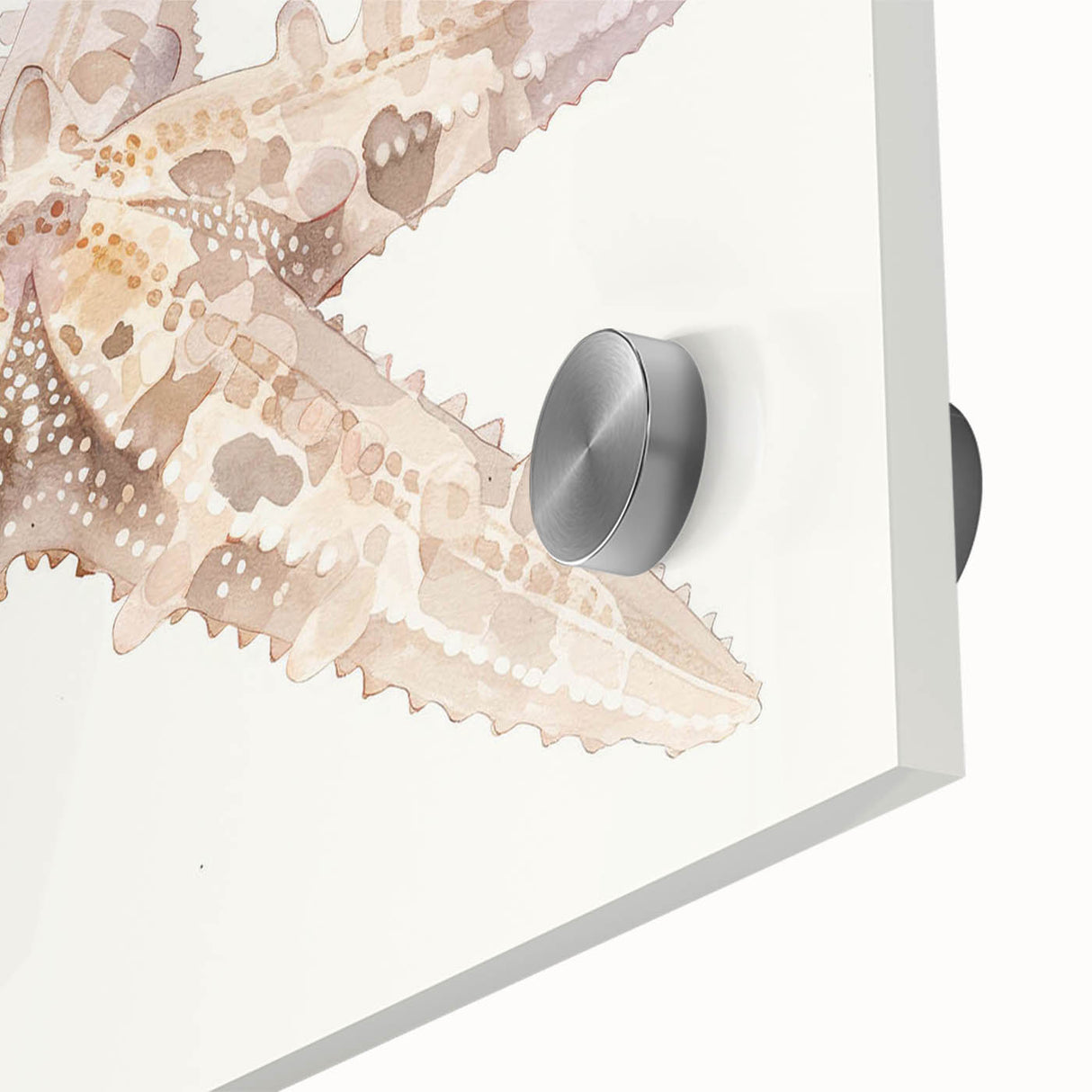 Close-up of a vibrant marine life wall art piece featuring a detailed starfish design, set against a textured background with blue and sandy hues, perfect for ocean-themed decor.