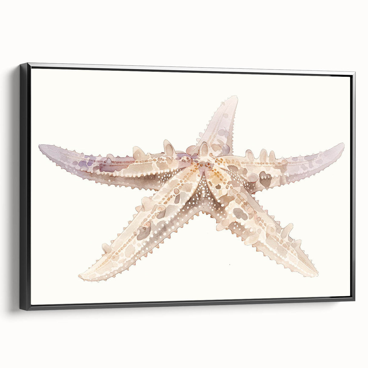 Framed canvas wall art showcasing a marine life starfish design, featuring vibrant colors and a sleek black frame, perfect for coastal-themed decor.