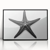 Framed acrylic wall art featuring a vibrant marine life starfish design with a black frame, perfect for coastal decor and ocean-themed interiors.