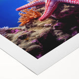 Colorful rolled canvas artwork showcasing a vibrant marine life starfish design, ideal for coastal decor. Perfect for adding a touch of oceanic charm to any space.