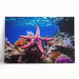 Stretched canvas wall art featuring a vibrant starfish design in soft pastel colors, perfect for marine-themed decor. Ideal for coastal or beach-inspired interiors.