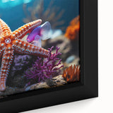 Close-up of a framed canvas artwork showcasing a vibrant marine life starfish design, featuring intricate details and rich colors, ideal for ocean-themed decor.