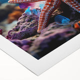 Colorful starfish design on rolled canvas wall art, showcasing marine life elements with vibrant hues, perfect for ocean-themed home decor.