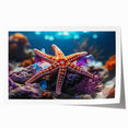 Colorful starfish wall art design featuring marine life, printed on high-quality paper, perfect for coastal-themed home decor or ocean lovers.