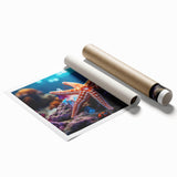 Vibrant starfish wall art print showcasing intricate marine life design, ideal for coastal decor. Perfect for enhancing beach-themed interiors or marine enthusiasts.