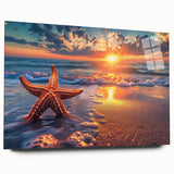 Colorful marine life starfish wall art design showcased in acrylic glass, highlighting intricate details and vibrant hues, perfect for ocean-themed decor.