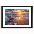 Black-framed wall art featuring a starfish design from the Marine Life collection, showcasing vibrant colors and intricate details, perfect for coastal decor.
